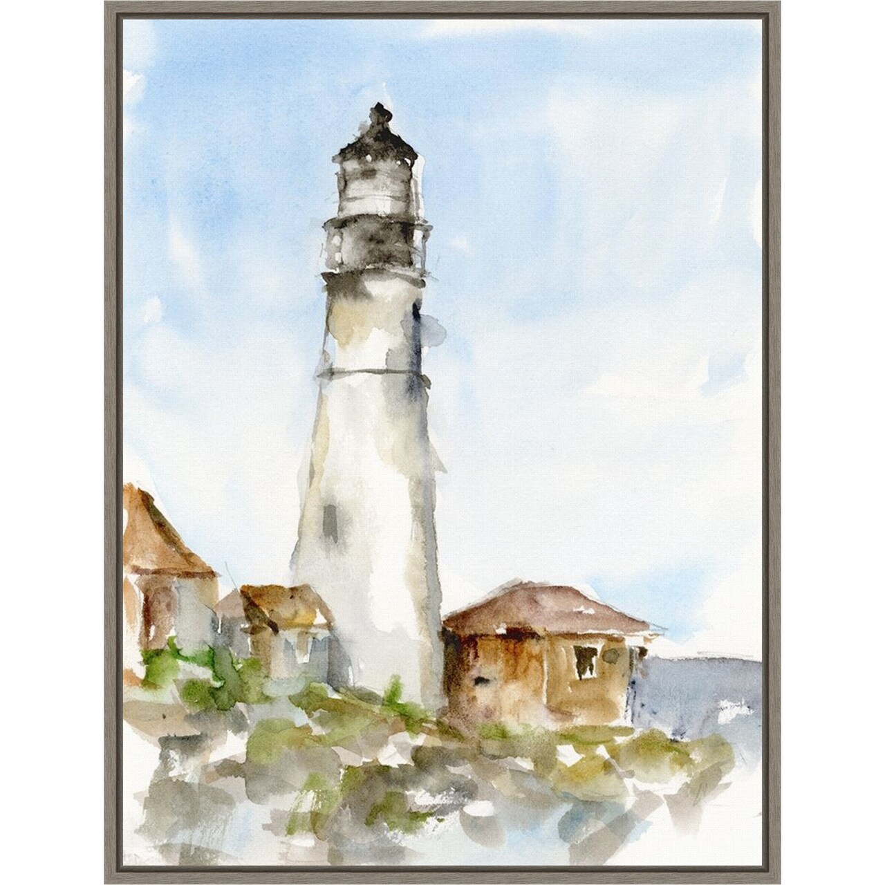 Plein Air Lighthouse Study I by Ethan Harper 18-in. W x 24-in. H. Canvas Wall Art Print Framed in Grey